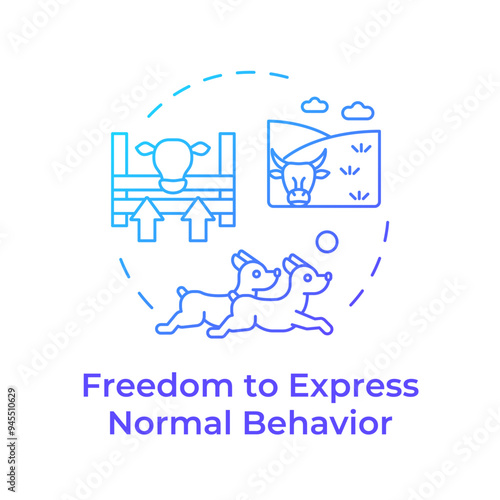 Freedom to express normal behavior blue gradient concept icon. Animal welfare, livestock farming. Round shape line illustration. Abstract idea. Graphic design. Easy to use in infographic, presentation