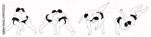 A sumo wrestler in minimal art style. Traditional japanese sport.