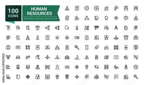 Set of human resource and management icons. Pixel perfect, minimalistic web and UI icon. Outline icon collections. Editable vector illustration.