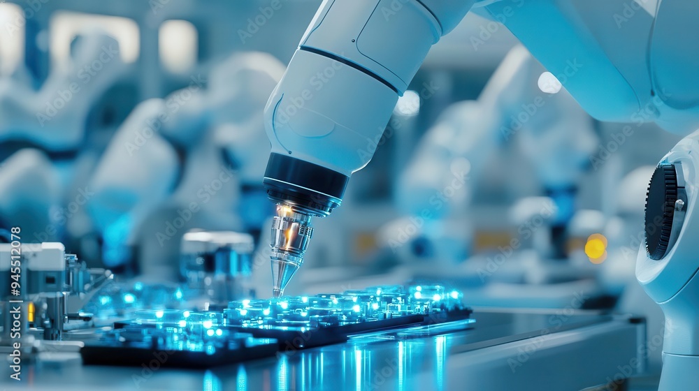 Industrial robots assembling advanced imaging devices, with an emphasis on precision and modern technology, imaging device assembly, tech innovation Industrial robots assembling advanced imaging devices, with an emphasis on precision and modern technology, imaging device assembly, tech innovation