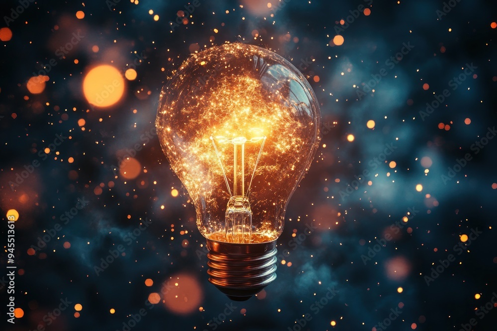 A Glowing Light Bulb with Sparks and a Blurry Background A Glowing Light Bulb with Sparks and a Blurry Background