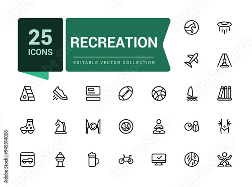 Recreation icon set of web icons in line style. Related to airport, tickets, tour, relax, hotel. Pixel perfect, minimalistic web and UI icon. Outline icon collections.