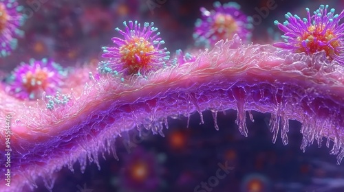 Monkeypox Virus, Mpox Viral Pathogens Infecting Healthy Human Cells, Microscopic 3D Illustration photo