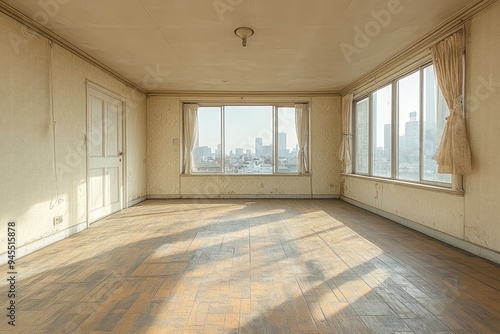 Wallpaper Mural Empty Room with City View through Large Windows Torontodigital.ca