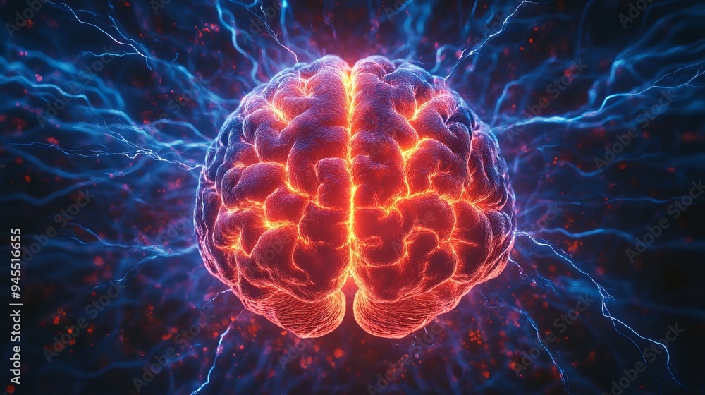 Vibrant representation of a human brain with electrical activity and energy Vibrant representation of a human brain with electrical activity and energy