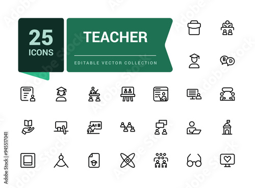Simple set of teacher icon. Contains such icons as presenter, teacher, audience and more. Pixel perfect, minimalistic web and UI icon. Outline icon collections.