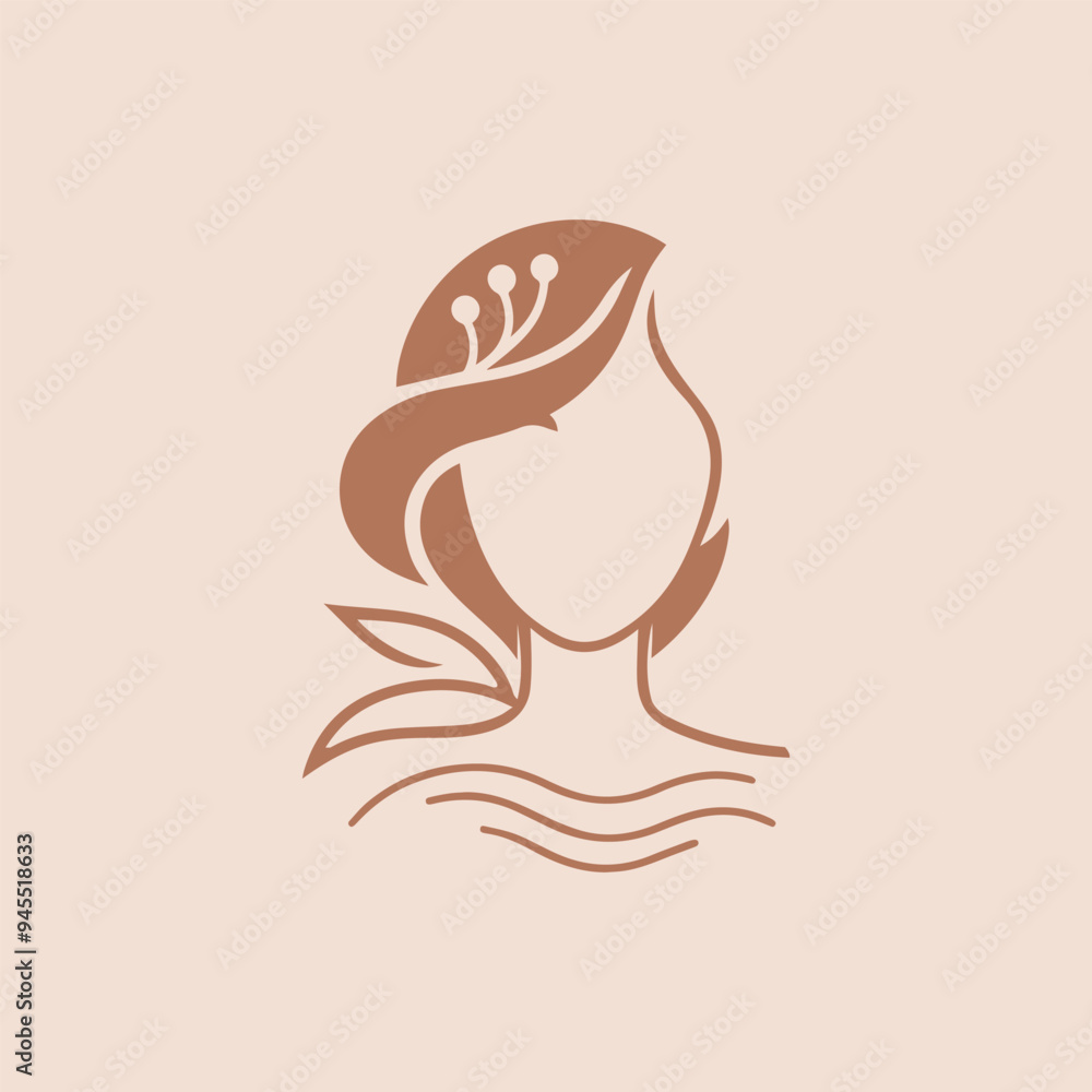 Woman Face and Leaf Combination with Lineart Outline Style. Spa Logo Icon Symbol Vector Illustration Woman Face and Leaf Combination with Lineart Outline Style. Spa Logo Icon Symbol Vector Illustration
