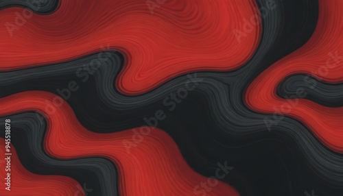 Abstract red and black wavy background with curved lines and a marbled texture.