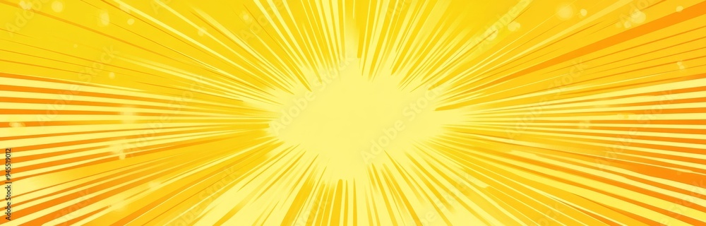 Yellow pop art background with halftone dots and rays of light. Yellow pop art background with halftone dots and rays of light.