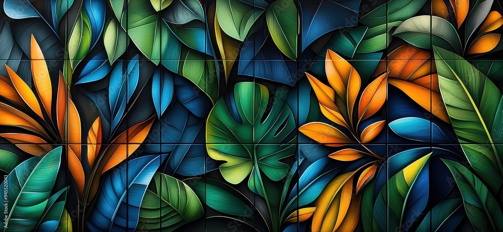 Vibrant abstract design featuring lush green and colorful leaves. Perfect for nature and artistic themes. Vibrant abstract design featuring lush green and colorful leaves. Perfect for nature and artistic themes.