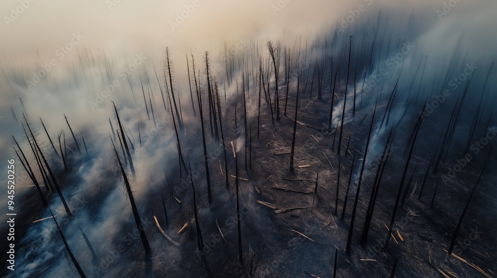 A dramatic high-definition aerial photograph capturing a ravaged landscape, showcasing the stark contrast between the destruction and the surrounding environment. A dramatic high-definition aerial photograph capturing a ravaged landscape, showcasing the stark contrast between the destruction and the surrounding environment.