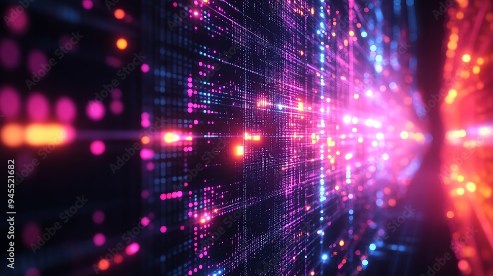 Abstract digital fractals and patterns, symbolizing complex algorithms and data processing, with a glowing, neon color scheme Abstract digital fractals and patterns, symbolizing complex algorithms and data processing, with a glowing, neon color scheme