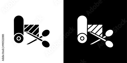 Cut roll of fabric icon logo set vector