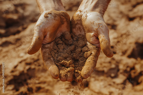 close up dirty hands with clay