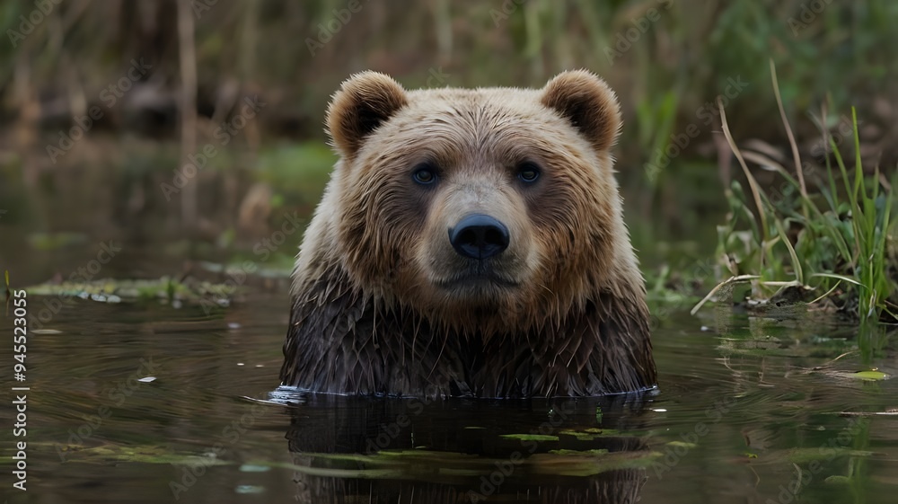 Obraz premium brown bear in water