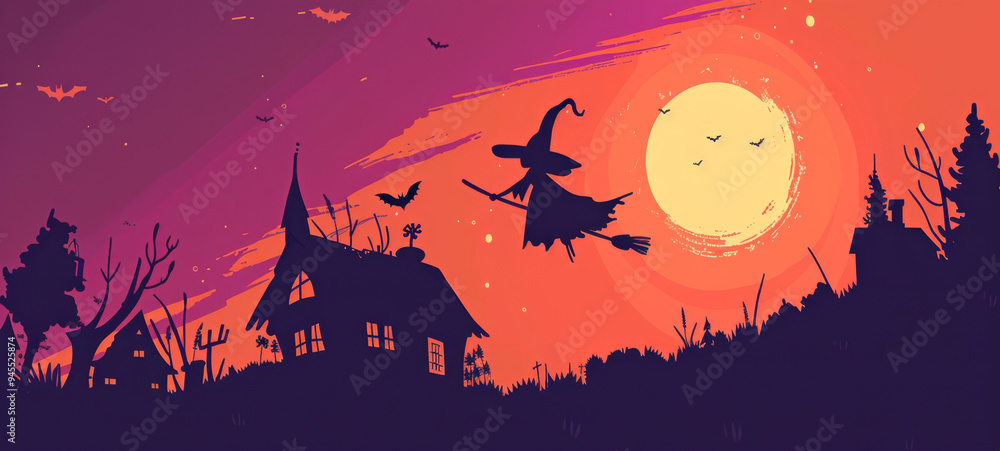 Halloween Illustration Castle with Witches Halloween Illustration Castle with Witches
