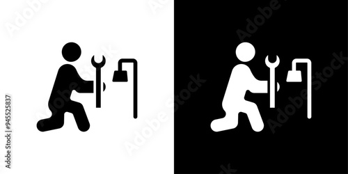 Plumber repairing pipe icon logo set vector