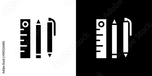 Ruler, pencil and pen icon logo set vector