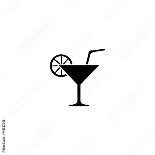 Elegant cocktail glass icon with a citrus slice and straw, perfect for bar and party designs.