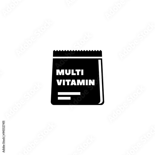 Black and white multivitamin supplement icon, perfect for health and wellness designs.