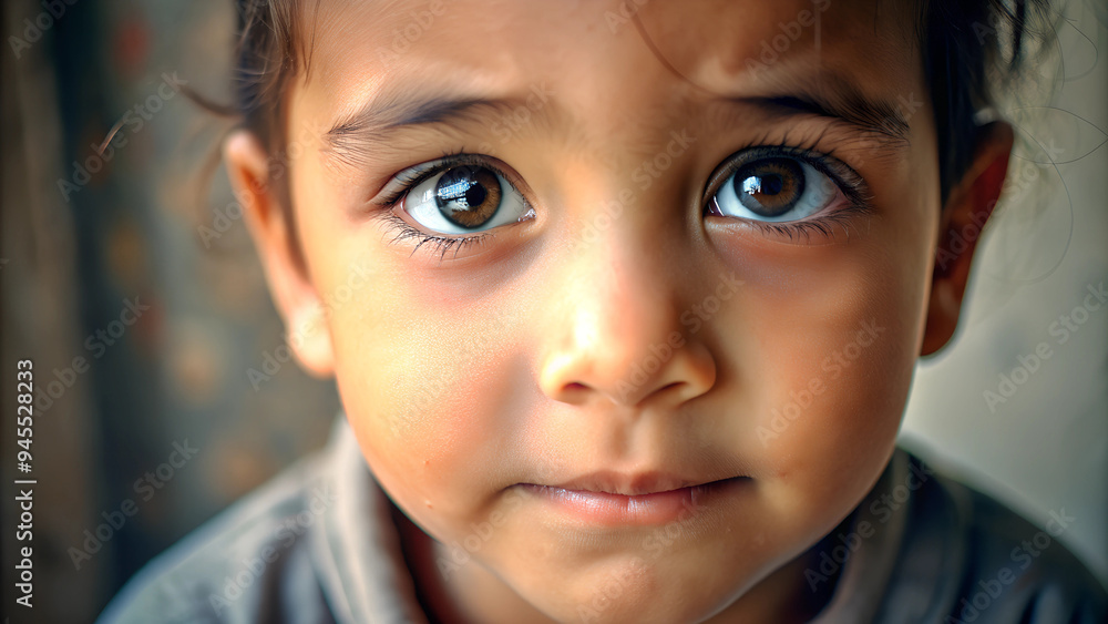 A close-up portrait focusing on the child’s eyes, capturing the innocence and wonder in their expression A close-up portrait focusing on the child’s eyes, capturing the innocence and wonder in their expression