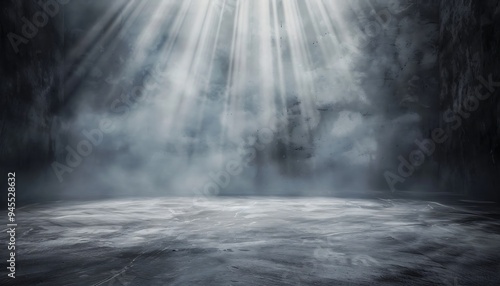 Spotlight in the dark room with concrete floor.