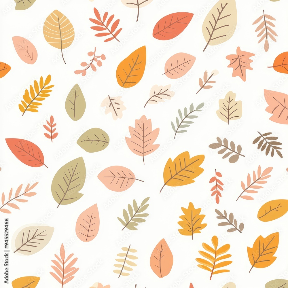 Seamless Pattern of Autumn Leaves and Delicate Flowers in Pastel Red, Orange, and Yellow,| Cute Doodle Art Style, Vector Illustration on White Background Seamless Pattern of Autumn Leaves and Delicate Flowers in Pastel Red, Orange, and Yellow,| Cute Doodle Art Style, Vector Illustration on White Background