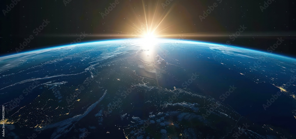 Fototapeta premium Sunrise over Earth from Space