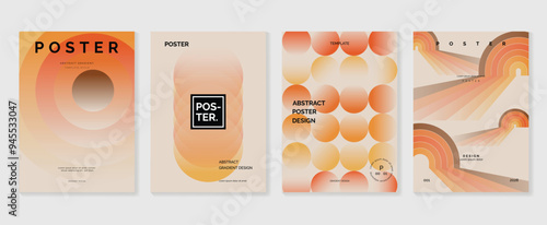 Collection of 70s color gradient poster background vector. Set of retro wall decoration, groovy, trippy, geometric shape. Vintage hippie wall art for interior, decorative, banner, cover, card.