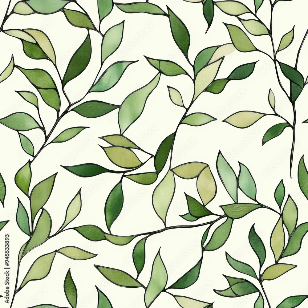 Sage green stained glass style thyme sprig pattern, seamless repeating pattern, minimal pattern, excellent for kitchen decor, product packaging, stationery, and home accessories Sage green stained glass style thyme sprig pattern, seamless repeating pattern, minimal pattern, excellent for kitchen decor, product packaging, stationery, and home accessories