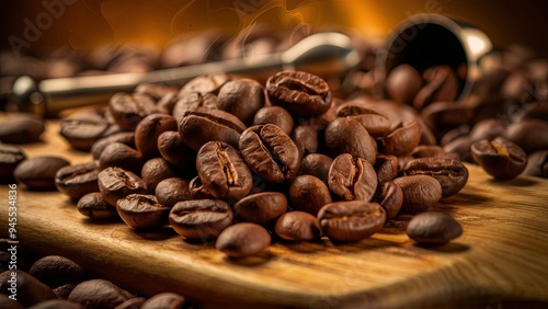 A background of roasted coffee beans, showcasing their rich, dark texture and inviting aroma. photo