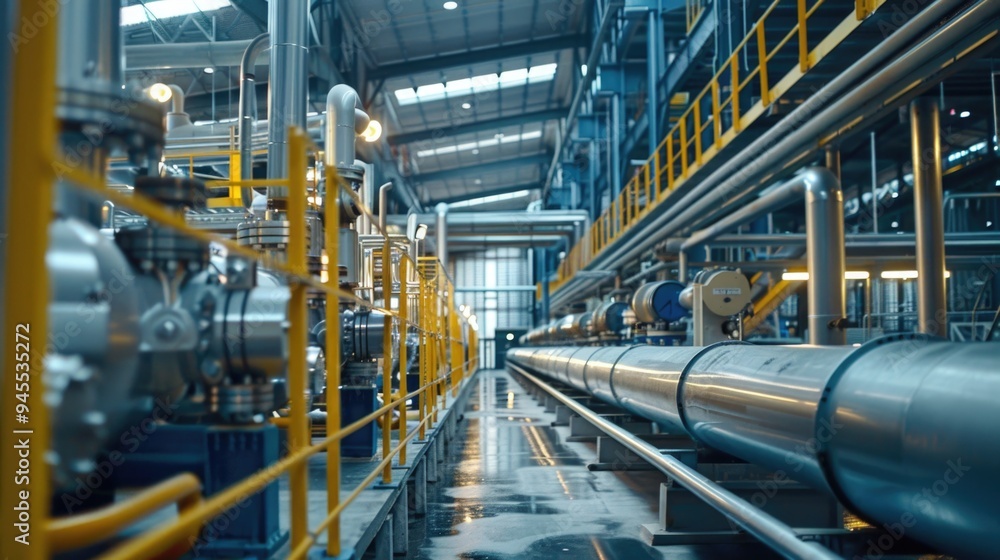 Pipes stored in a large industrial building, utility infrastructure Pipes stored in a large industrial building, utility infrastructure
