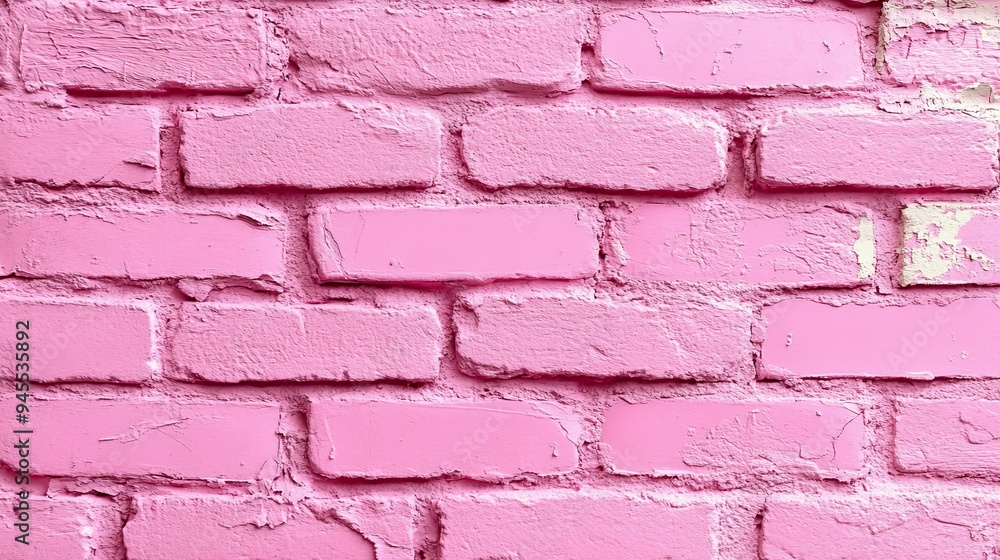 Bright pink brick wall texture in urban setting during daylight hours