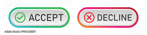 accept and decline button. agree disagree to terms and condition. colourful buttons with tick and cross sign for app, website, ui. transparent png and vector illustration.