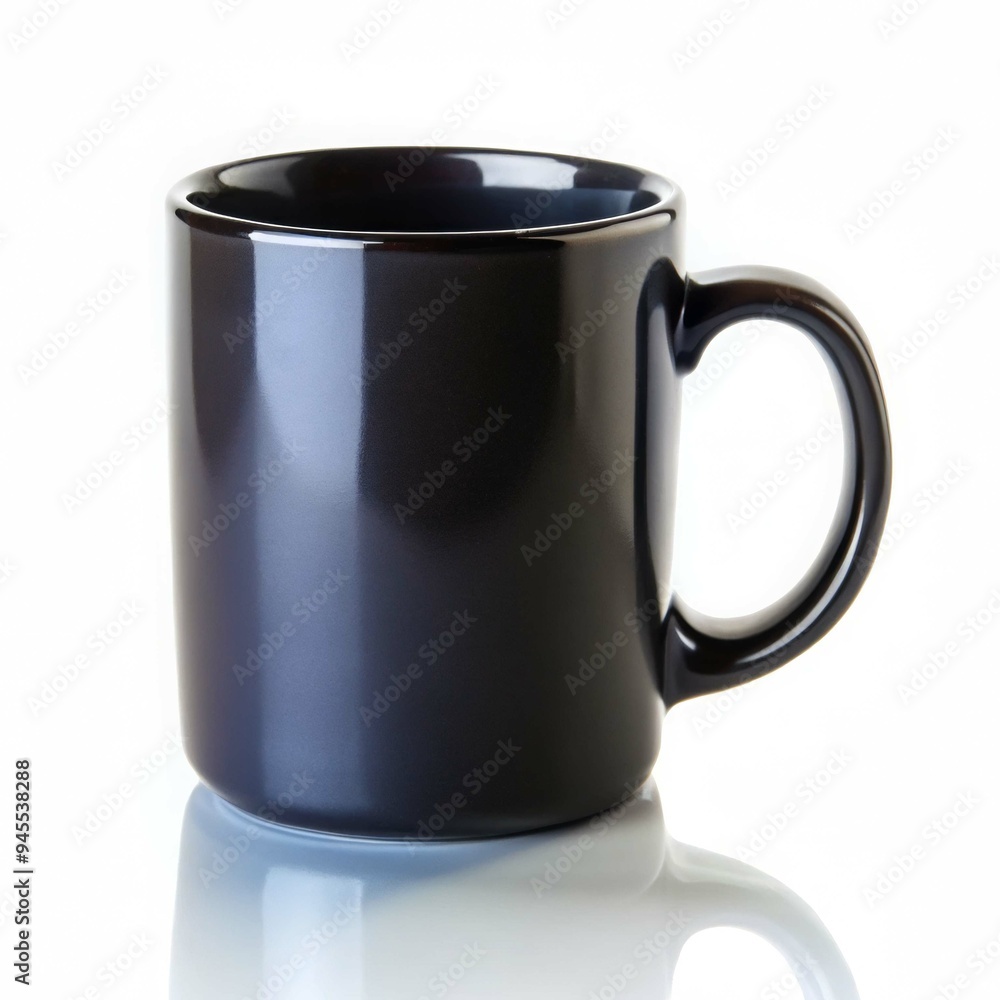 A black coffee mug with a shiny surface A black coffee mug with a shiny surface