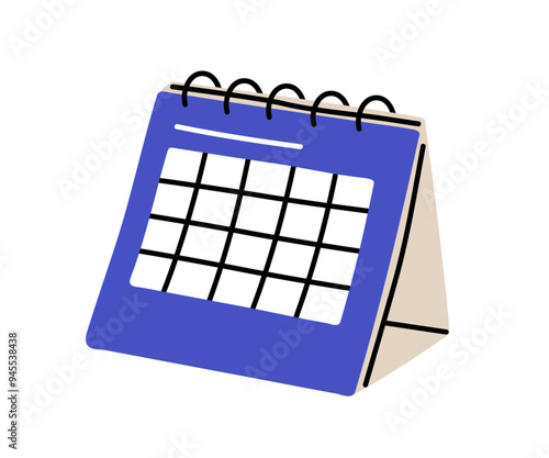 Calendar icon. Abstract month calender. Scheduling and planning organizer, agenda. Desk top office paper planner with empty grid, dates. Flat vector illustration isolated on white background