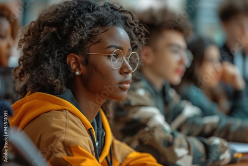 Multi-ethnic diverse people working together on project sitting at desk. in office Young adult businesswoman, man, coworkers have meeting, discussing solutions for business startup, Generative AI