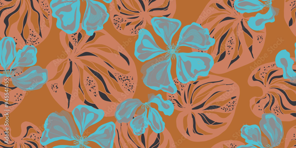 Tropical Leaf and Exotic Flower Pattern Vibrant Jungle Inspired Botanical Design Tropical Leaf and Exotic Flower Pattern Vibrant Jungle Inspired Botanical Design