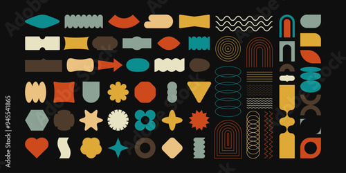 Retro geometric shapes. Modern 70s 80s minimal basic bold figures, funky contemporary primitive forms with retrofuturistic groovy vibe. Vector set