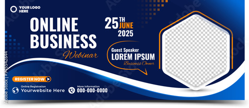 Business webinar horizontal banner template editable vector design with place for the photo
