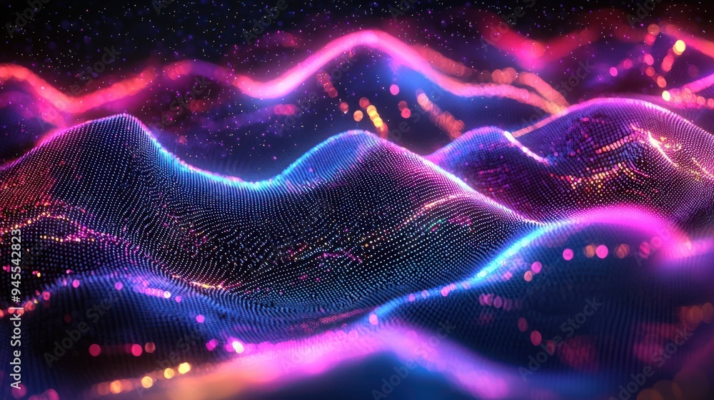 Energetic Neon 3D Music Waves on Black Background - Vibrant and Immersive 3D Background Music Visualization Energetic Neon 3D Music Waves on Black Background - Vibrant and Immersive 3D Background Music Visualization