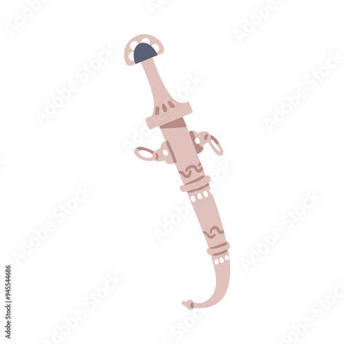 Yatagan sword, traditional curved weapon. Ornate Ottoman knife. Turkish, Moroccan yataghan, scimitar, traditional dagger, sabre in Arab sheath. Flat vector illustration isolated on white background