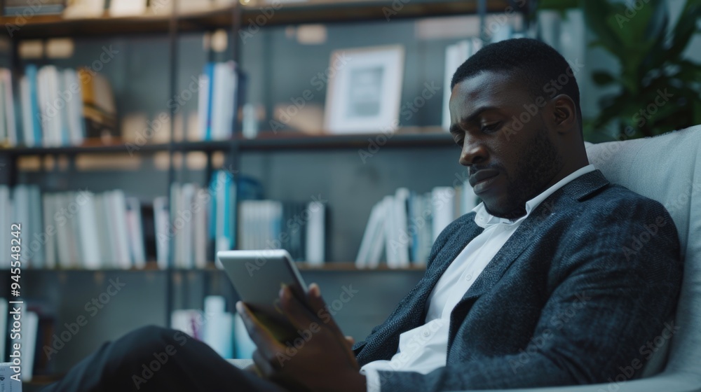 A person seated at a table with a tablet computer A person seated at a table with a tablet computer
