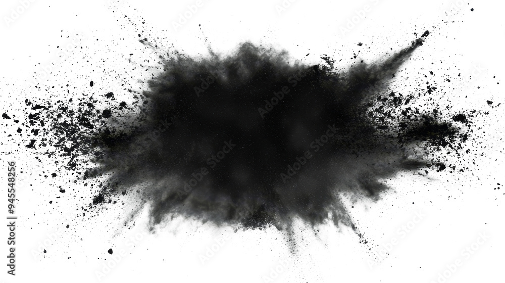 Black Holi paint powder explosion burst on a white background creates striking visual impact Black Holi paint powder explosion burst on a white background creates striking visual impact