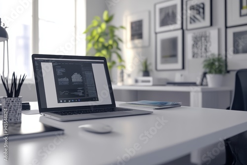 Wallpaper Mural Modern Office Workspace with Laptop and Data Visualization Torontodigital.ca