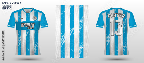 T-shirt sport jersey design template with abstract grunge halftone pattern background. Sport uniform in front view. Tshirt mock up for sport club. Vector Illustration