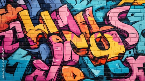 Wallpaper Mural Vivid street art mural featuring colorful graffiti on a brick wall Torontodigital.ca