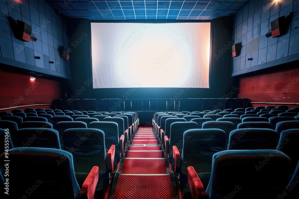 Movie theatre Empty movie theatre with a blank screen Movie theatre Empty movie theatre with a blank screen