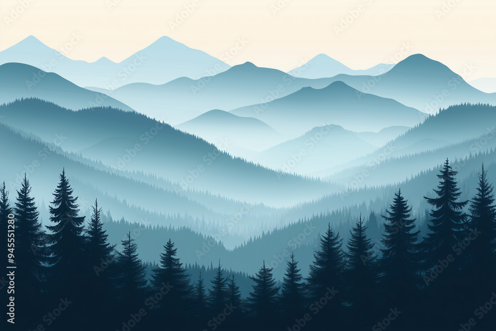 silhouette of a mountain range with pine trees, nature vector landscape silhouette of a mountain range with pine trees, nature vector landscape