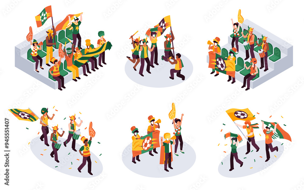 Fototapeta premium Isometric sport fan mini composition set collection